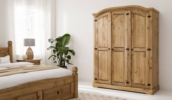 Armadio FINCA RUSTICA arrotondato Pino massello - Pino naturale - Larghezza: 149 cm