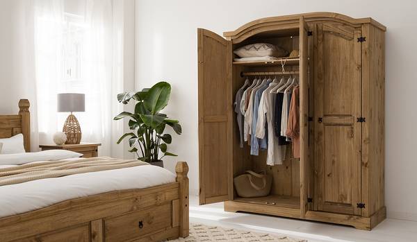 Armadio FINCA RUSTICA arrotondato Pino massello - Pino naturale - Larghezza: 149 cm