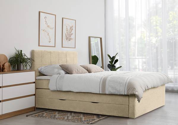 Letto boxspring Shakouzi - rettangolo Microfibra Sole: beige - 160 x 200cm