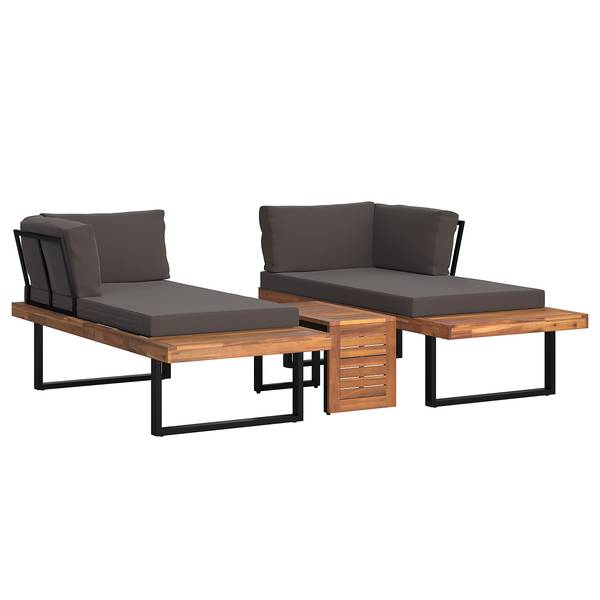 Loungeset Sorina 3-teilig Akazie massiv / Webstoff - Grau