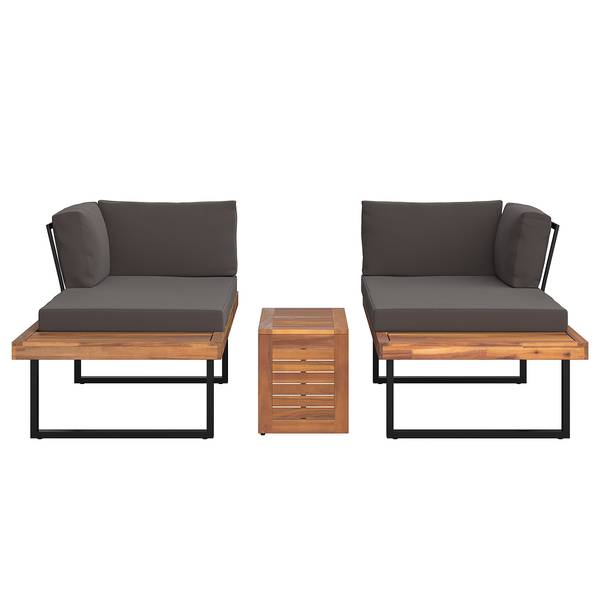 Loungeset Sorina 3-teilig Akazie massiv / Webstoff - Grau