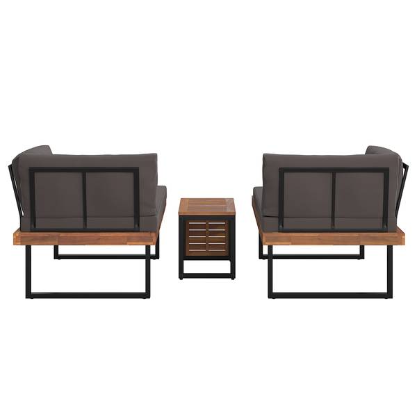 Loungeset Sorina 3-teilig Akazie massiv / Webstoff - Grau