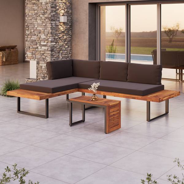 Loungeset Sorina 3-teilig Akazie massiv / Webstoff - Grau