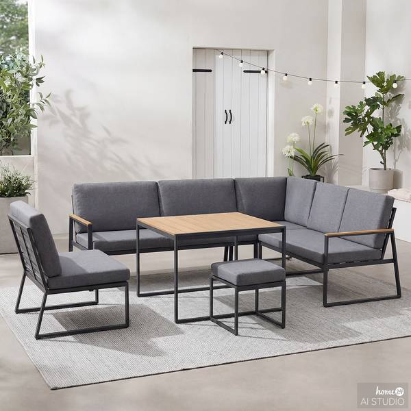 Ensemble repas-salon Orya 5 pièces Acier / Tissu - Gris