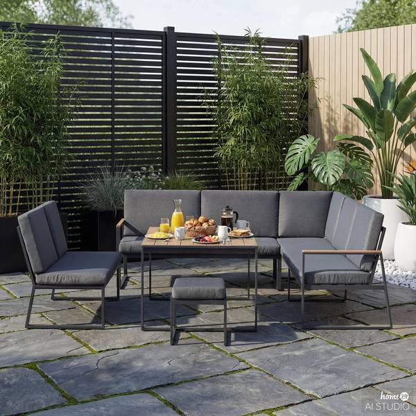 Ensemble repas-salon Orya 5 pièces Acier / Tissu - Gris
