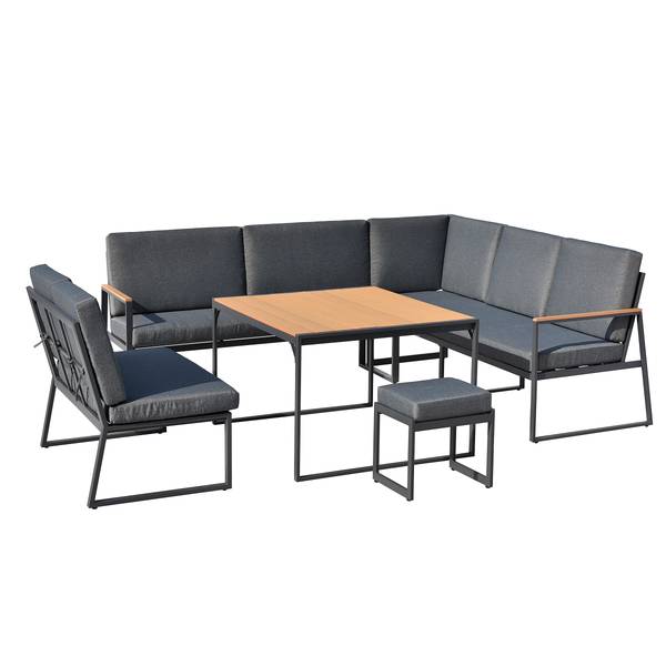Ensemble repas-salon Orya 5 pièces Acier / Tissu - Gris