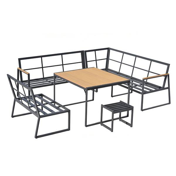 Ensemble repas-salon Orya 5 pièces Acier / Tissu - Gris