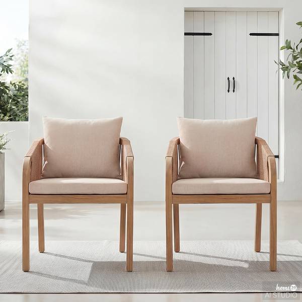 Tuinstoel Evoa set van 2 massief acaciahout/geweven stof - beige