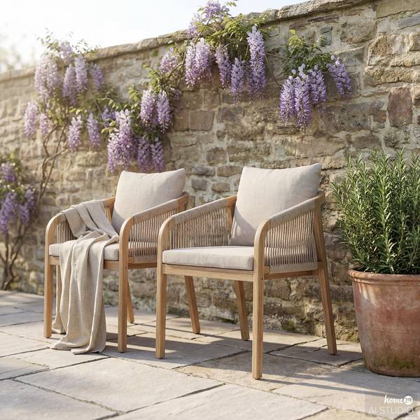 Tuinstoel Evoa set van 2 massief acaciahout/geweven stof - beige