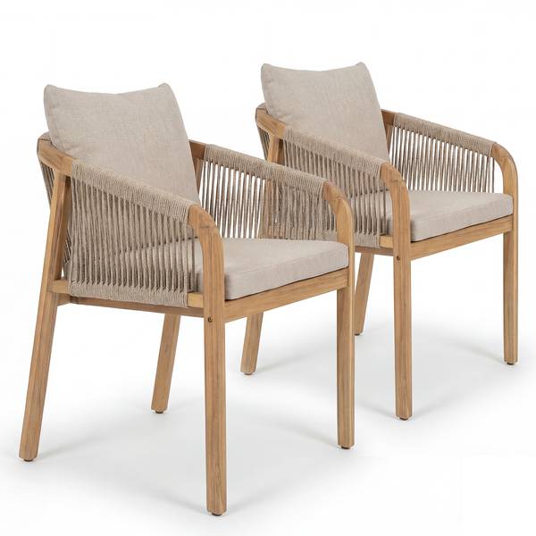 Tuinstoel Evoa set van 2 massief acaciahout/geweven stof - beige