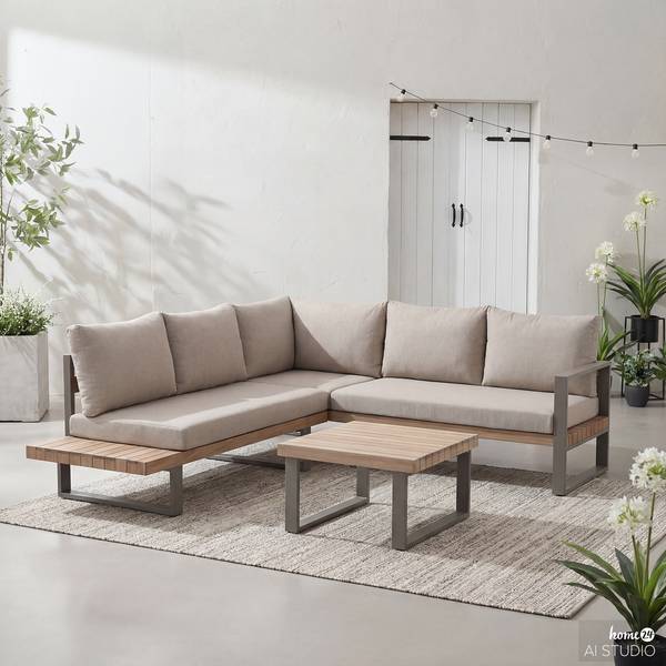 Loungeset Riva 3-teilig Akazie massiv / Polypropylen - Akazie Hell / Beige