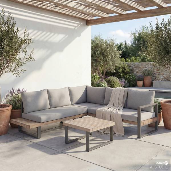 Loungeset Riva 3-teilig Akazie massiv / Polypropylen - Akazie Hell / Beige