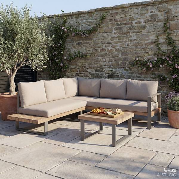 Loungeset Riva 3-teilig Akazie massiv / Polypropylen - Akazie Hell / Beige