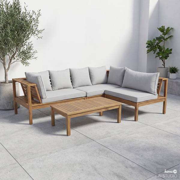Loungeset Solano 4-teilig Akazie massiv / Webstoff - Akazie Braun / Beige