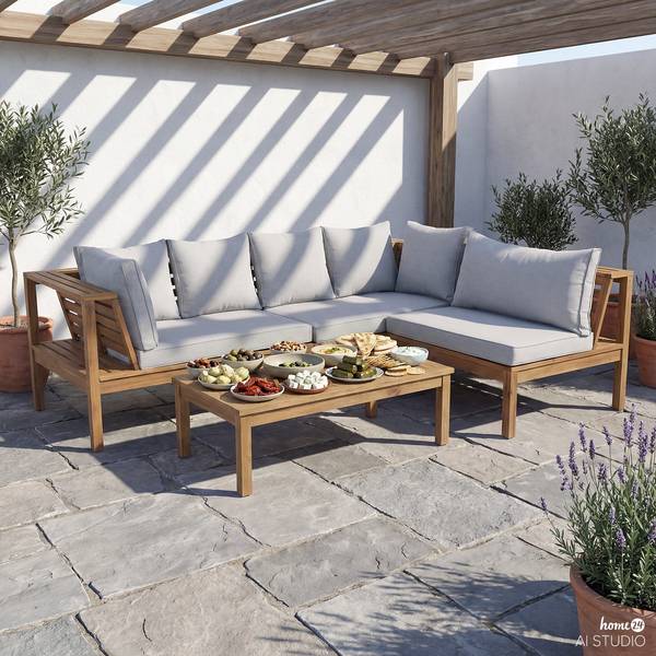 Loungeset Solano 4-teilig Akazie massiv / Webstoff - Akazie Braun / Beige