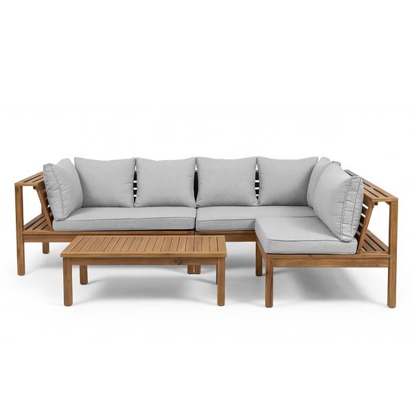 Loungeset Solano 4-teilig Akazie massiv / Webstoff - Akazie Braun / Beige