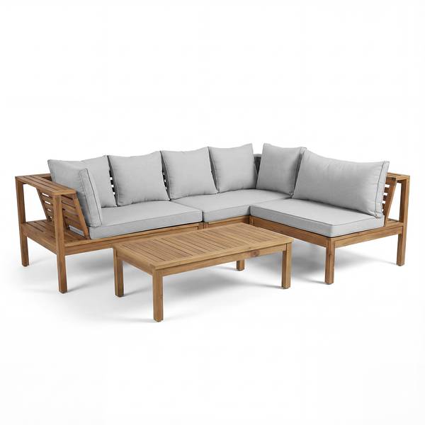 Loungeset Solano 4-teilig Akazie massiv / Webstoff - Akazie Braun / Beige