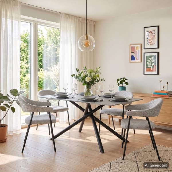 Eettafel UNSONG grijze marmerlook/zwart