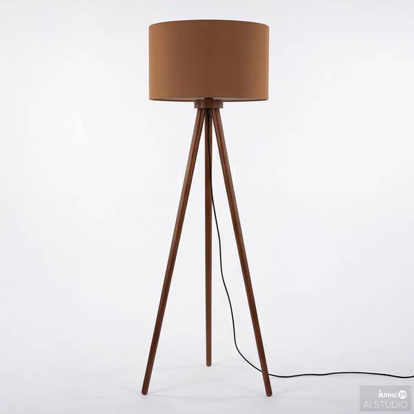 Stehleuchte LUNIX Pinie massiv / Textil - 1-flammig - Taupe