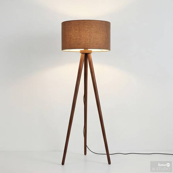 Stehleuchte LUNIX Pinie massiv / Textil - 1-flammig - Taupe