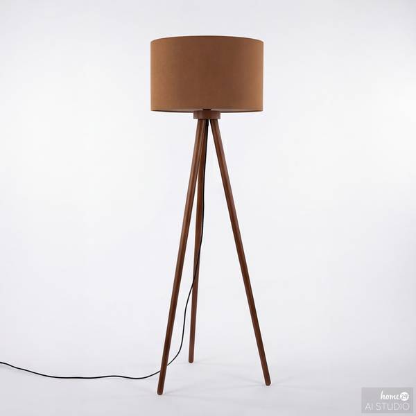 Stehleuchte LUNIX Pinie massiv / Textil - 1-flammig - Taupe