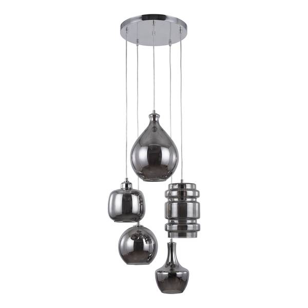 Pendelleuchte GLOWIN Rauchglas / Eisen - 5-flammig - Grau