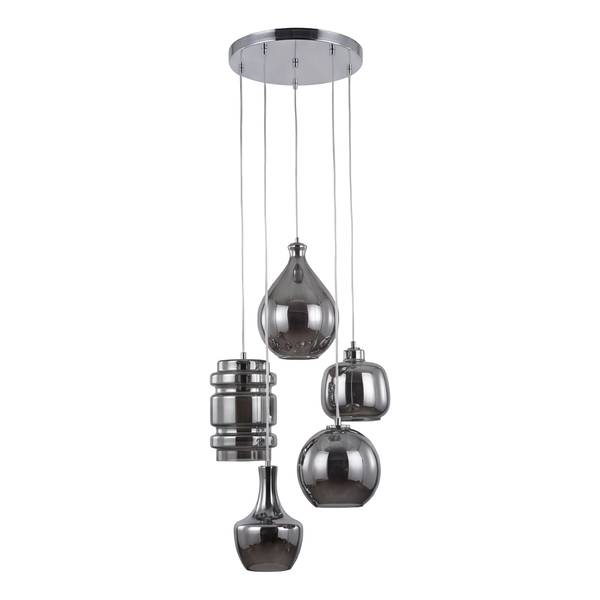 Pendelleuchte GLOWIN Rauchglas / Eisen - 5-flammig - Grau