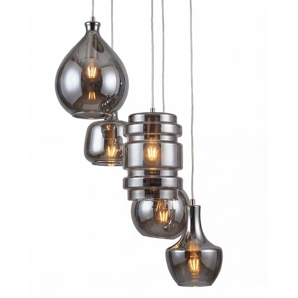 Pendelleuchte GLOWIN Rauchglas / Eisen - 5-flammig - Grau
