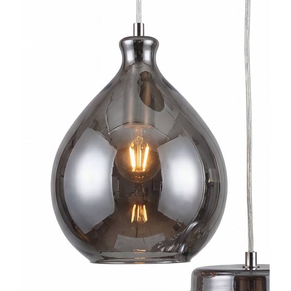 Pendelleuchte GLOWIN Rauchglas / Eisen - 5-flammig - Grau