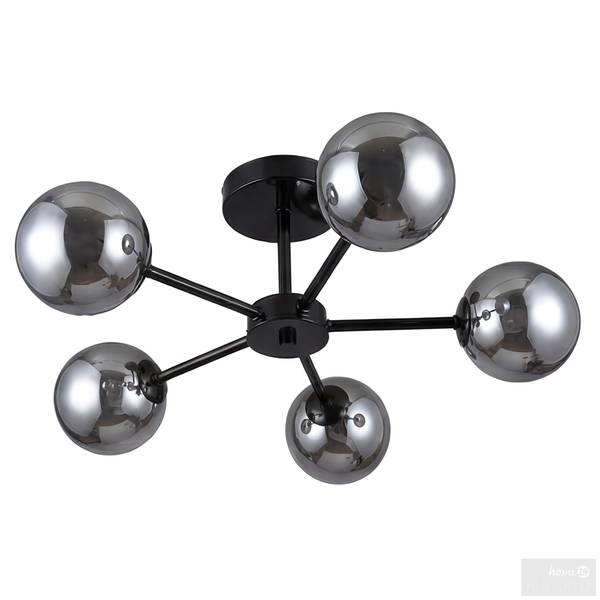 Deckenleuchte ILUMO Rauchglas / Eisen - 5-flammig - Grau / Schwarz