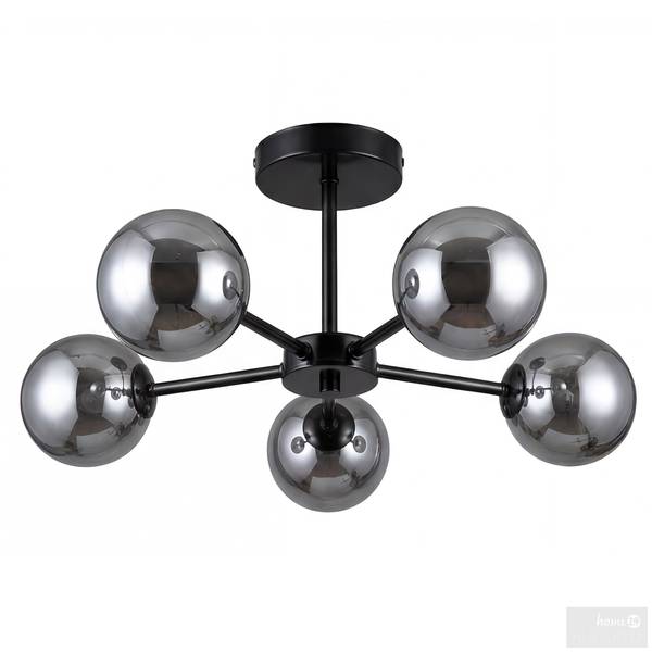 Deckenleuchte ILUMO Rauchglas / Eisen - 5-flammig - Grau / Schwarz