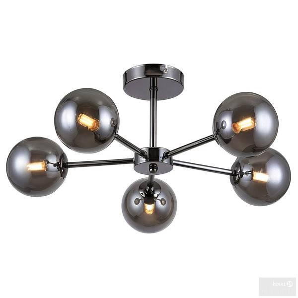 Deckenleuchte ILUMO Rauchglas / Eisen - 5-flammig - Grau / Schwarz