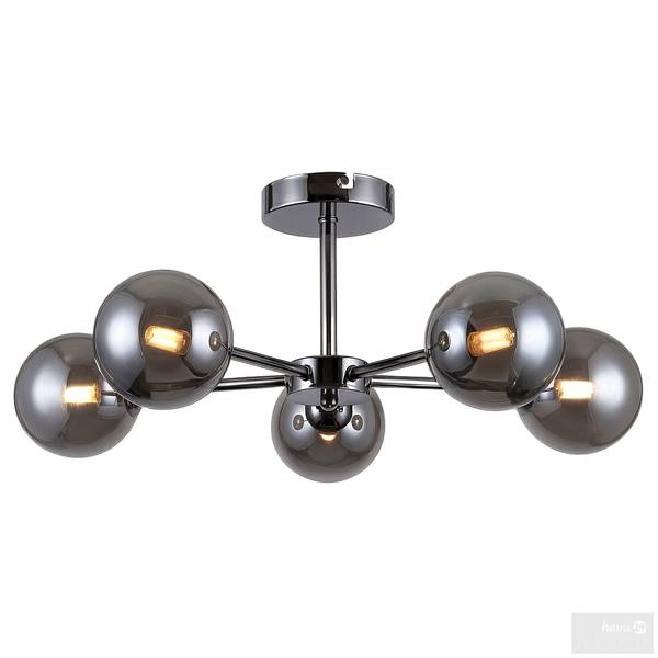 Deckenleuchte ILUMO Rauchglas / Eisen - 5-flammig - Grau / Schwarz