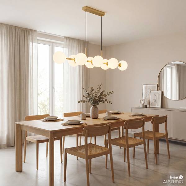 Plafonnier GLINTO Verre opale / Fer - 8 flammes
