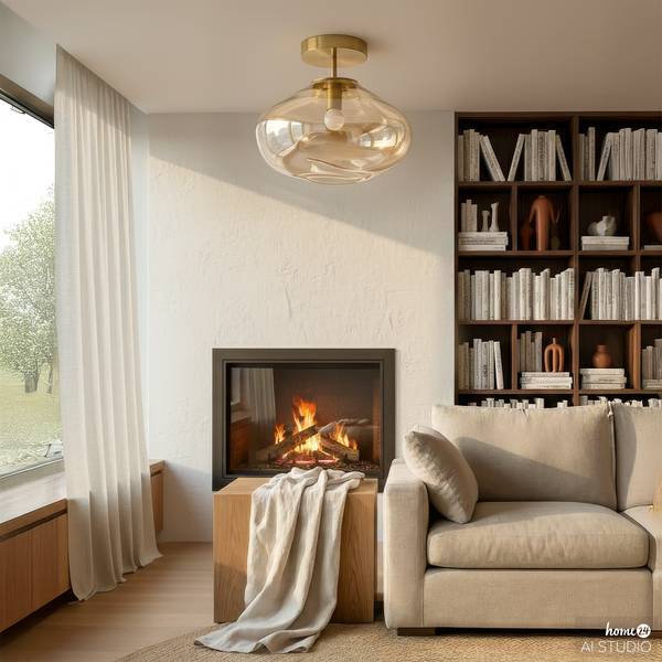 Deckenleuchte WELLO Farbglas / Eisen - 1-flammig - Bernstein