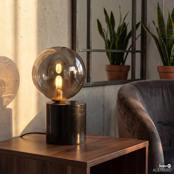 Lampada da tavolo KAVIO con piede marmo Grigio fumé / Marmo - 1 punto luce