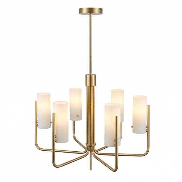 Plafonnier GLOYA Verre dépoli / Métal - 6 flammes - Laiton
