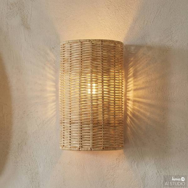 Wandleuchte WENLA Rattan / Eisen - 1-flammig