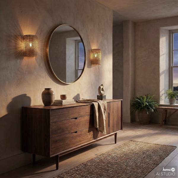 Wandleuchte WENLA Rattan / Eisen - 1-flammig