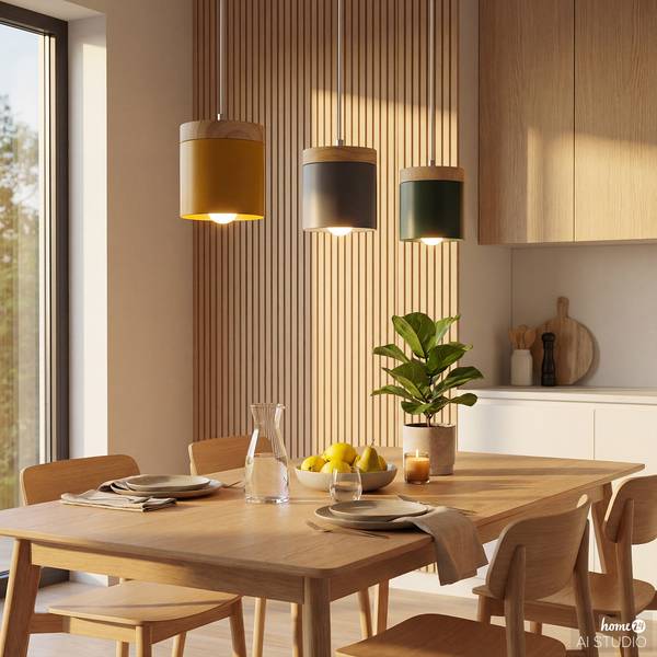 Hanglamp RAVIA linear massief pijnboomhout/ijzer - 3-lichts
