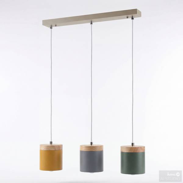 Hanglamp RAVIA linear massief pijnboomhout/ijzer - 3-lichts