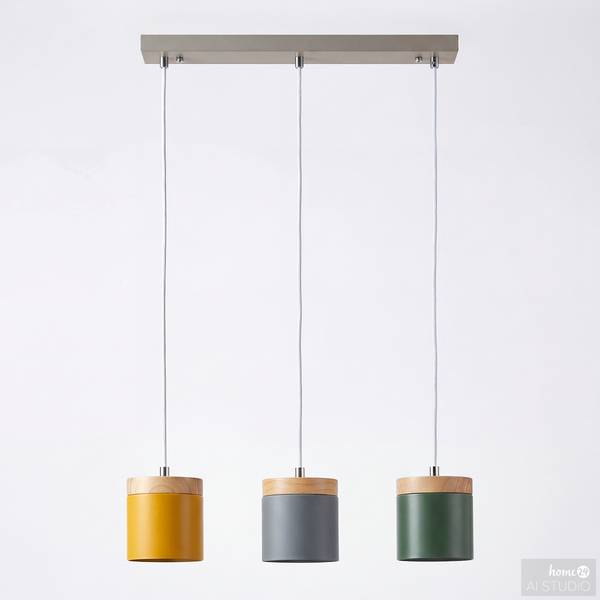 Hanglamp RAVIA linear massief pijnboomhout/ijzer - 3-lichts