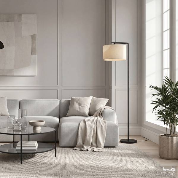 Lampada da terra GINO Tessile / Ferro - 1 punto luce - Bianco / Nero