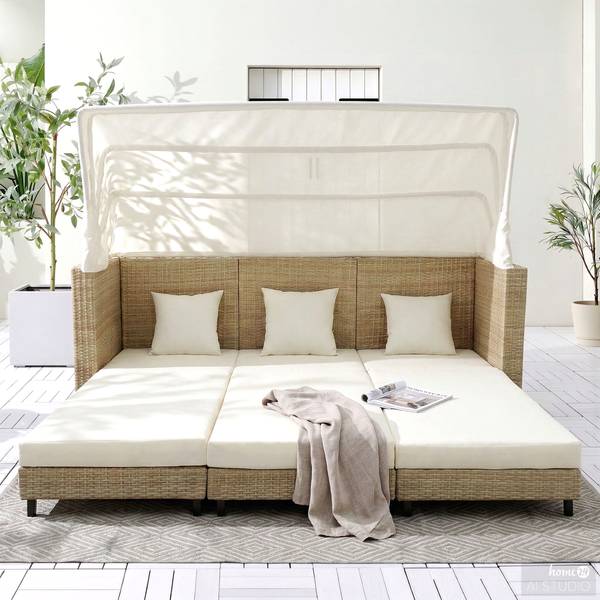 Lounge-eiland Faya polyrotan/geweven stof - beige/crèmekleurig
