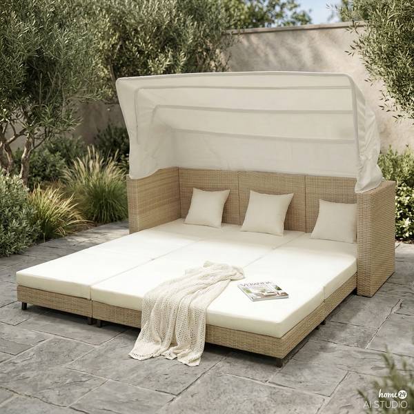 Lounge-eiland Faya polyrotan/geweven stof - beige/crèmekleurig