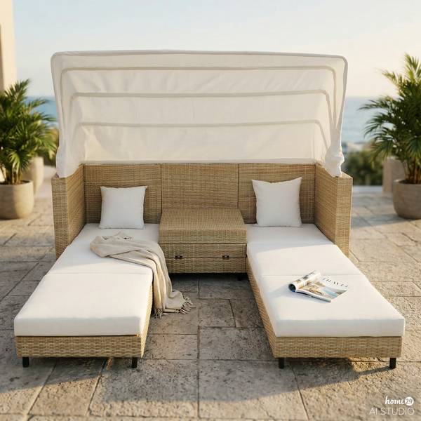 Lounge-eiland Faya polyrotan/geweven stof - beige/crèmekleurig