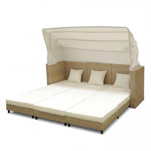 Lounge-eiland Faya polyrotan/geweven stof - beige/crèmekleurig
