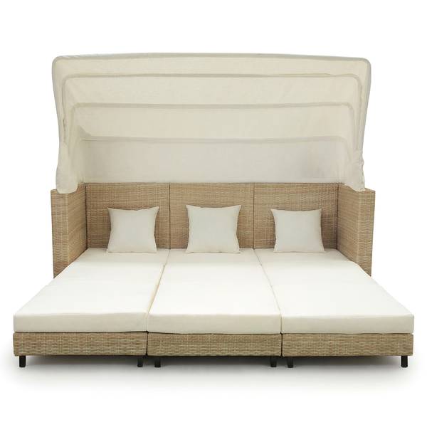 Lounge-eiland Faya polyrotan/geweven stof - beige/crèmekleurig