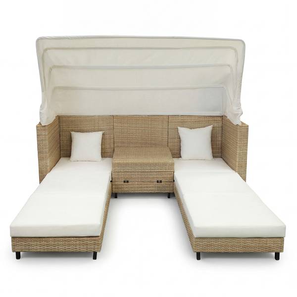 Lounge-eiland Faya polyrotan/geweven stof - beige/crèmekleurig