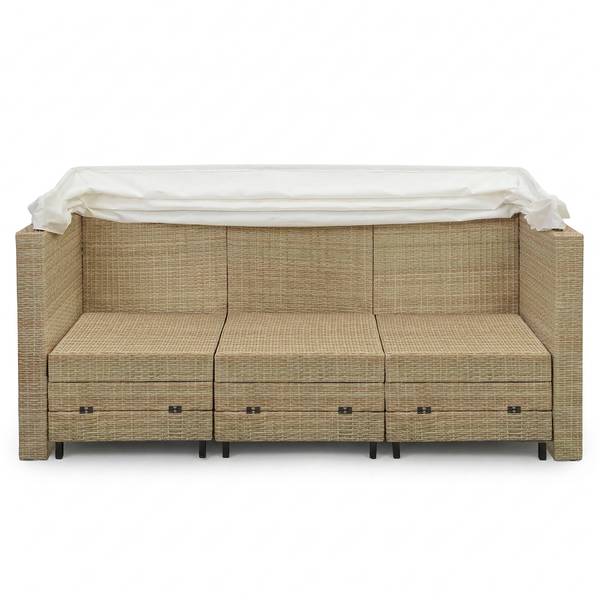 Lounge-eiland Faya polyrotan/geweven stof - beige/crèmekleurig